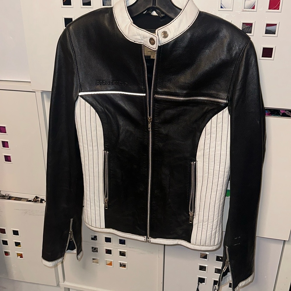 Leather Black and White Racer Jacket